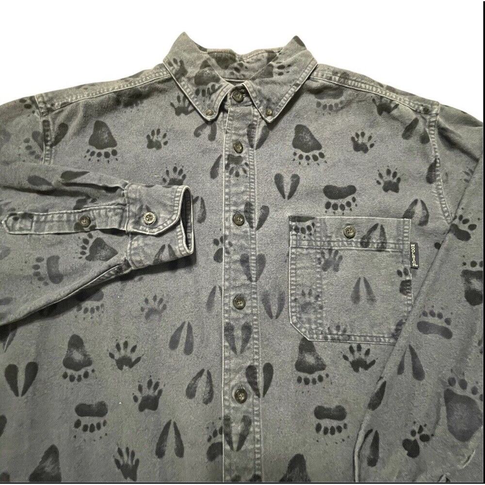 Woolrich VTG Dog Paws Tracks LS Button Down Flannel Shirt Navy Blue Large Men